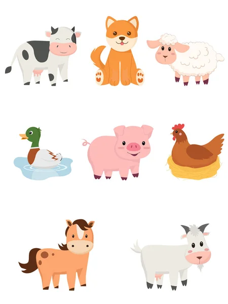 Farm Animals Elements Set Cartoon Vector Illustration — Stock vektor