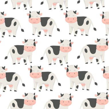 Cartoon cow seamless pattern. Isolated on white