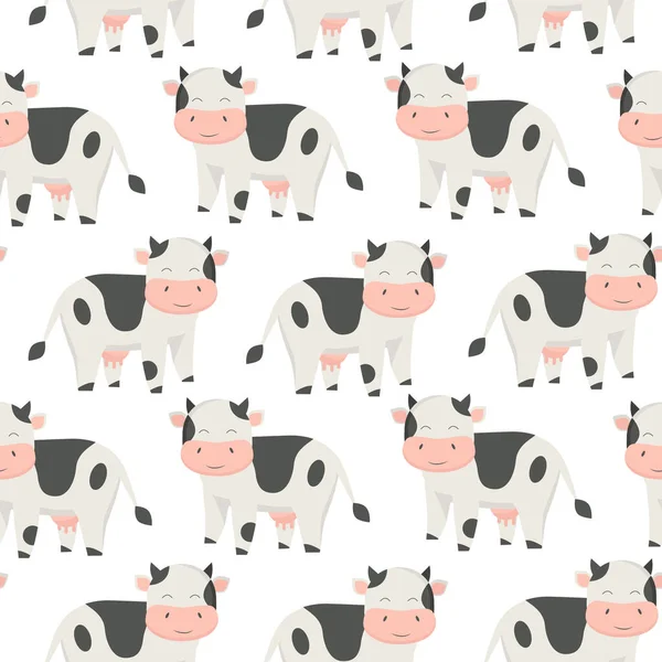 Cartoon Cow Seamless Pattern Isolated White — Stock vektor