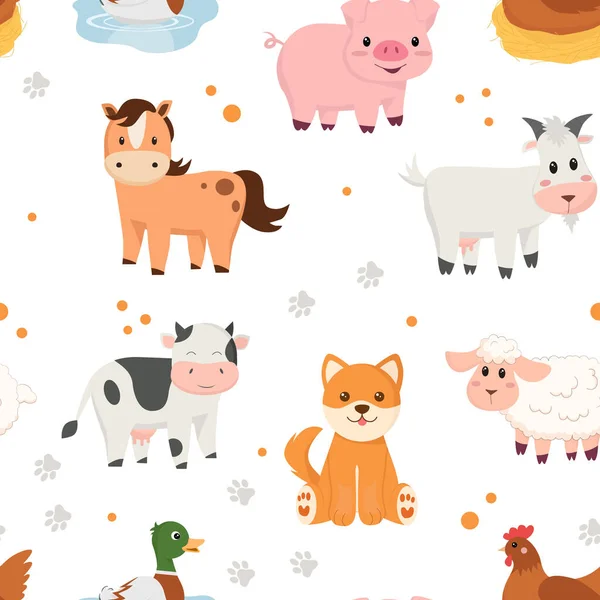 Cartoon Farm Animals Seamless Pattern — Stock vektor