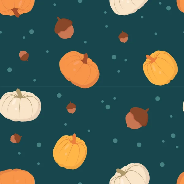 Autumn seamless pattern with pumpkins and acorns
