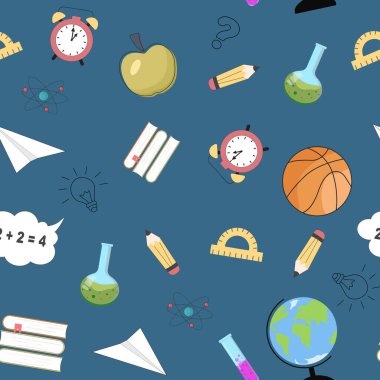 Seamless pattern with back to school flat illustrations