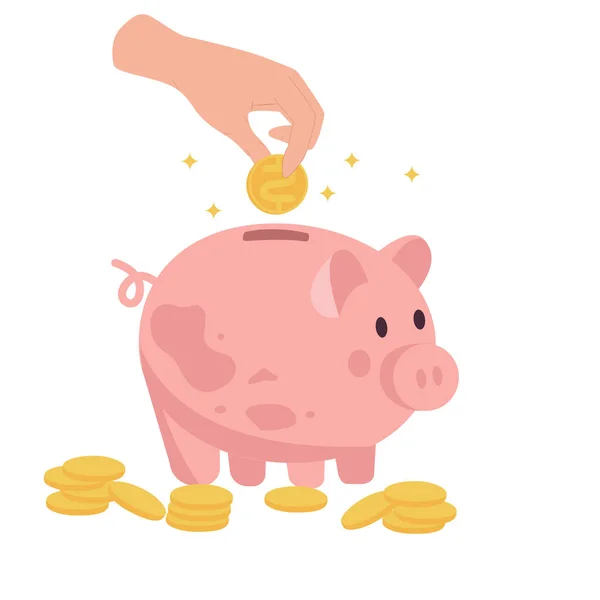 Money Pink Piggybank Flat Vector Illustration — Stock Vector