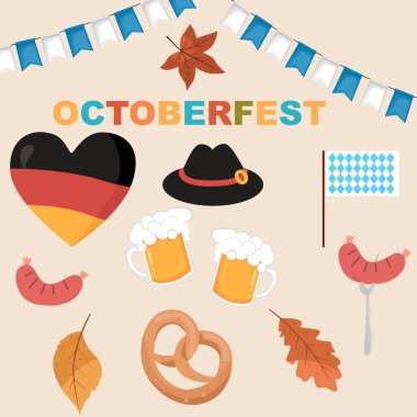 Oktoberfest icon set. Flat vector illustration
