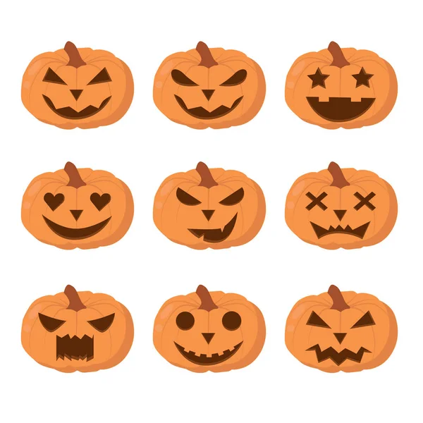 Halloween Monster Jack Lantern Orange Pumpkin Scary Face Set — Image vectorielle