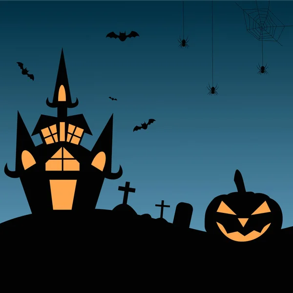 Halloween Background Ghost House Bats Graves Jack Lantern — 图库矢量图片