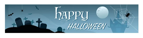 Blue Halloween Banner Graves Bats Spiders — Archivo Imágenes Vectoriales