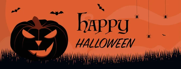 Happy Halloween Orange Banner Pumpkin Bats — Archivo Imágenes Vectoriales