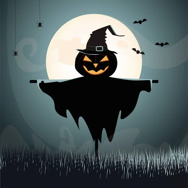 Halloween Background Scary Scarecrow Field Vector Imag — Archivo Imágenes Vectoriales
