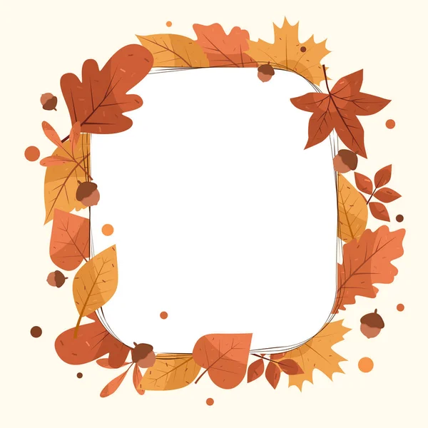 Plate Autumn Leaves Acorns — Stock Vector
