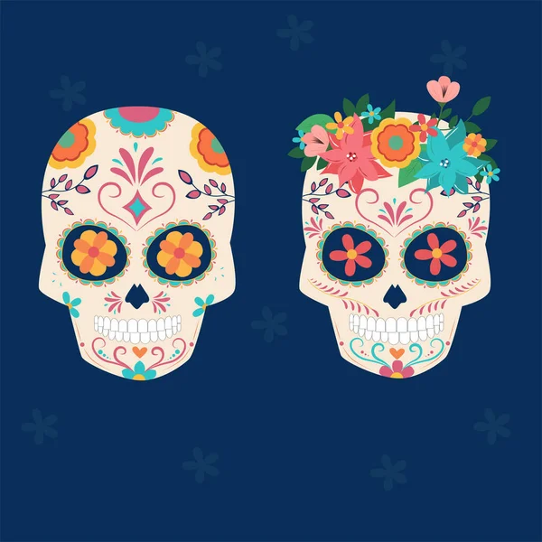 Crâne Avec Ornement Fleurs Pour Jour Mexicain Mort — Image vectorielle