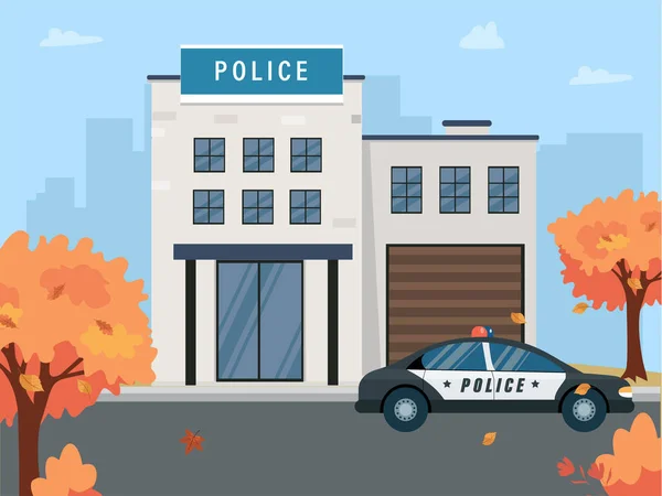 Police Station Building Autumn City Landscapes Vector Illustration — Stock Vector
