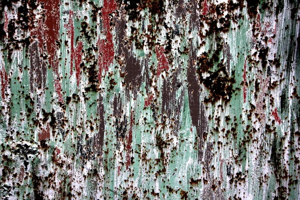 Groene Oude Roestige Armoedige Muur Met Rode Vlekken Abstracte Design — Stockfoto