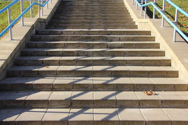 Açık Park merdiven taşından merdivenler. Güneşli yaz gününde perspektif olarak.