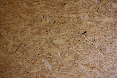 Dry light-brown osb wall of pressed sawdust close-up - natural texture of the background