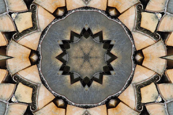 Абстрактная Деревянная Геометрическая Текстура Фона Геометрическая Форма Калейдоскопическая Мандала — стоковое фото