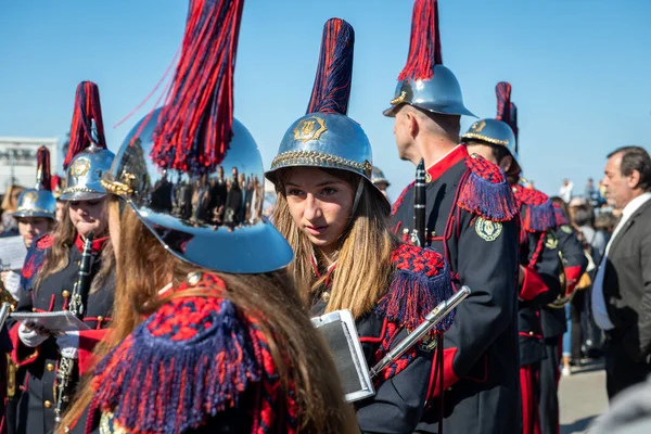 Lefkada Greece 2021 Portraits Members Military Marching Band Greek Oxi — Foto Stock