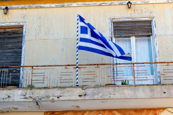 Yunanistan Lefkada Kentinde Düzenlenen Oxi Günü Kutlamaları Sırasında Bir Binanın — Stok fotoğraf