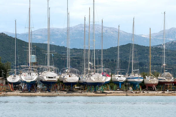 Lefkada Řecko 2021 Jachty Loděnici Pro Zimní Skladování Opravy Údržba — Stock fotografie