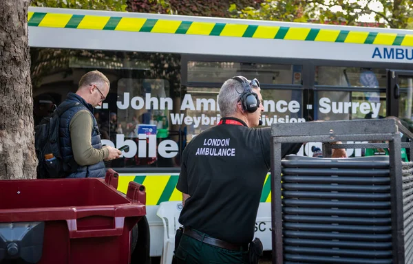 Londres Reino Unido 2021 Uma Unidade Móvel John Ambulance Stand — Fotografia de Stock