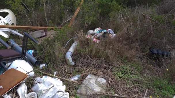 Illegal Dumping Garbage Causing Environmental Damage Countryside — Stock Video