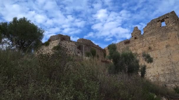 位于希腊Lefkada外围的土耳其奥斯曼城堡Kastro Griva令人印象深刻的城墙 — 图库视频影像