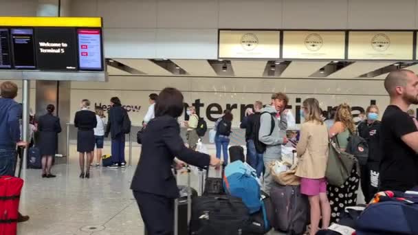 London Heathrow 2021 Den Internationella Ankomsthallen Med Medlemmar Team Som — Stockvideo