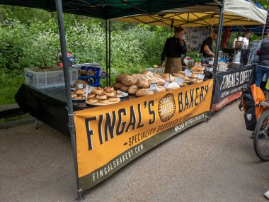 London. UK-05.01.2022. A food stall in Alexandra Palace Farmers Market selling a variety of bread.