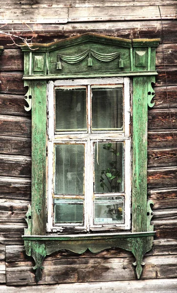 Vintage Finestre Legno Pizzo Architettura Legno Tomsk — Foto Stock