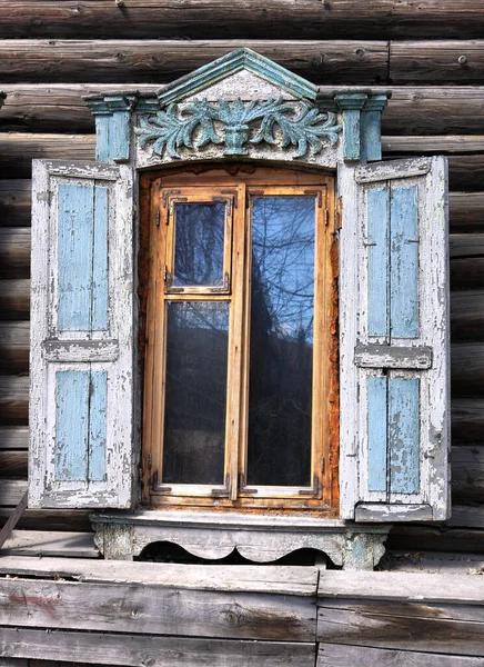 Janelas Madeira Vintage Arquitetura Madeira Rendada Tomsk — Fotografia de Stock