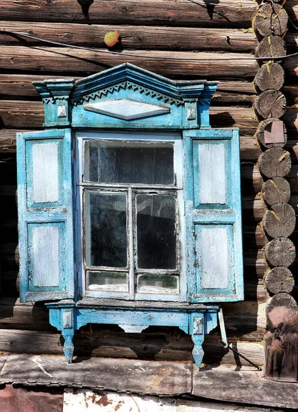 Vintage Ablakok Csipke Építészet Tomsk — Stock Fotó