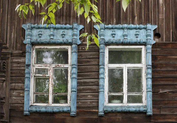 Vintage Holzfenster Spitze Holzarchitektur Von Tomsk — Stockfoto