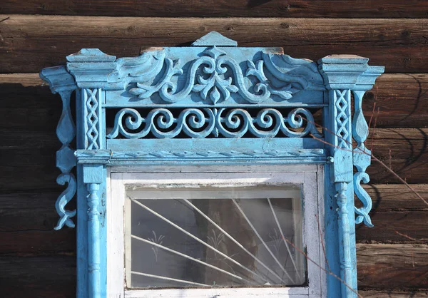 Vintage Wooden Windows Lacy Wooden Architecture Tomsk — Stock Photo, Image