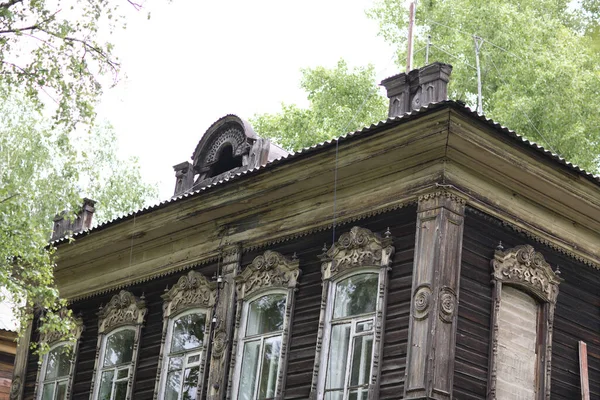 Vintage Holzfenster Spitze Holzarchitektur Von Tomsk — Stockfoto