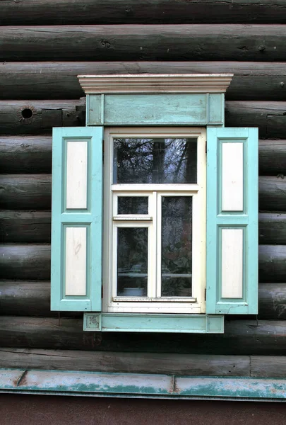 Vintage Holzfenster Spitze Holzarchitektur Von Tomsk — Stockfoto