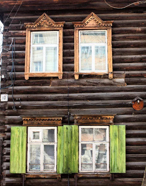 Vintage Holzfenster Spitze Holzarchitektur Von Tomsk — Stockfoto