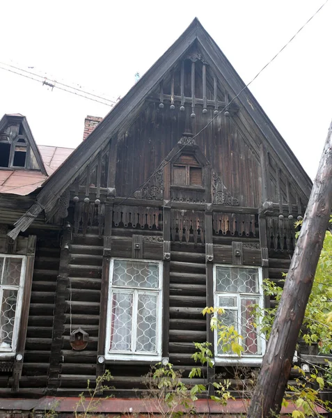 Vintage Holzfenster Spitze Holzarchitektur Von Tomsk — Stockfoto