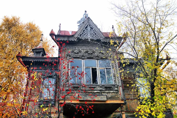 Vintage Holzfenster Spitze Holzarchitektur Von Tomsk — Stockfoto