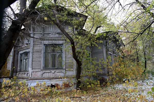 Fenêtres Bois Vintage Architecture Bois Dentelle Tomsk — Photo