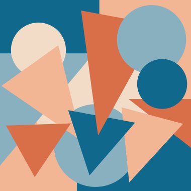 Yuvarlak ve üçgen şekilli mavi ve kahverengi desenli.