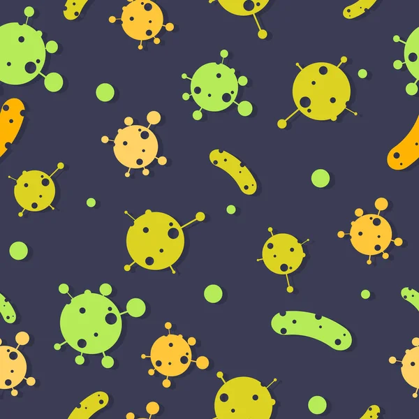 ウイルスの背景。細菌とウイルス、シームレスな色の背景 — ストックベクタ