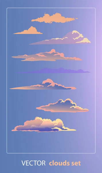 Nubes Vectoriales Establecidas Nubes Dibujos Animados Sobre Fondo Azul Hermosas — Vector de stock