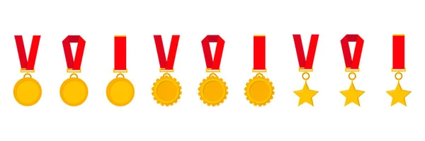 Campeón Medallas Oro Conjunto Símbolo Ganador Campeón Éxito Vector Diseño Gráficos vectoriales