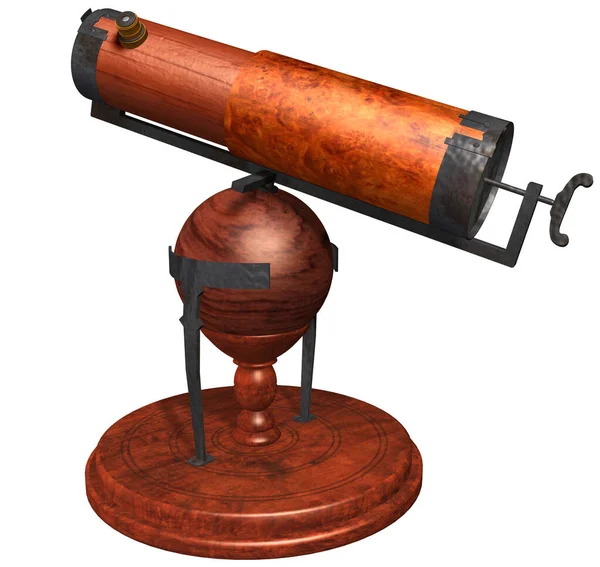 Eskiler 'in Dönüşümlü Yansıtıcı Teleskop' unun 3 boyutlu canlandırması; 1668 yılında Sir Isaac Newton tarafından ahşap ve metal bileşenler, lensler ve parlak aynalar, tüpler, montaj ve montajlar ile tasarlanmış ve oluşturulmuştur..