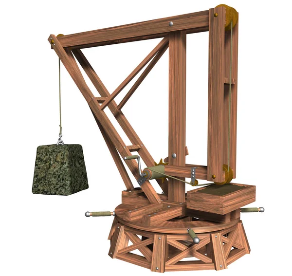 Rendering Illustration Leonardo Vinci Desing Invention Rotatable Crane Woods Pieces — Stock Photo, Image