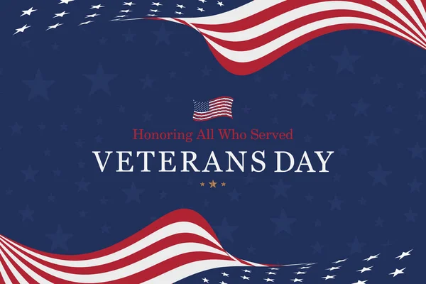 Happy Veterans Day. Greeting card with USA flag on blue background. National American holiday event. Flat vector illustration EPS10