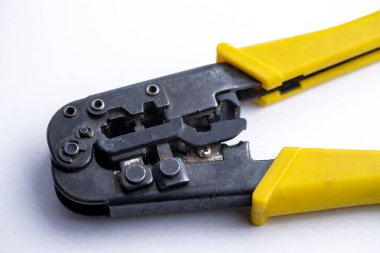 RJ-45, beyaz arka plan, Crimper, RJ 45 LAN kablosu için Bükme Kablo Aracı