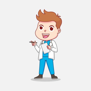 Güzel doktor elinde kalem ve kağıt tutuyor.