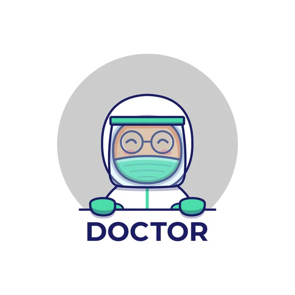 Cute Doctor Wearing Protection Suit Logo — Stockový vektor