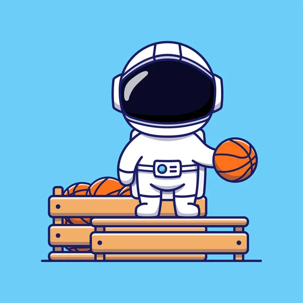 Cute Astronaut Selling Basket Ball — Stock Vector